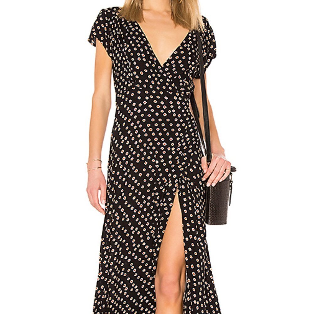 Amuse Society Black Maxi Dress with Cream Dot Print